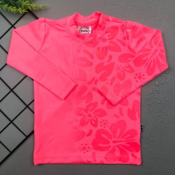 Camiseta Praia Proteção UV 50+ Molha e Aparece Rosa Neon/Floral