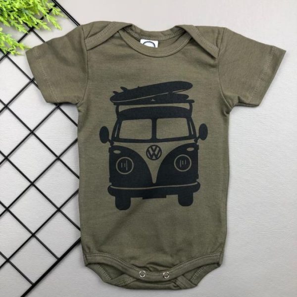 Body para Bebê Manga Curta Verde Escuro Kombi