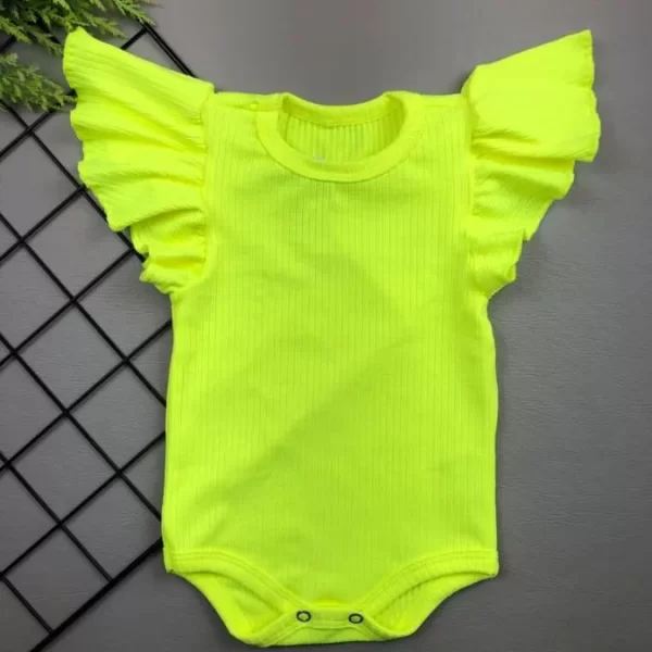 Body para Bebê Manga Babado Canelado Amarelo Neon