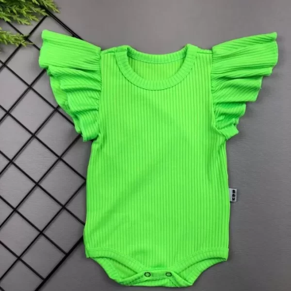 Body para Bebê Manga Babado Canelado Verde Neon