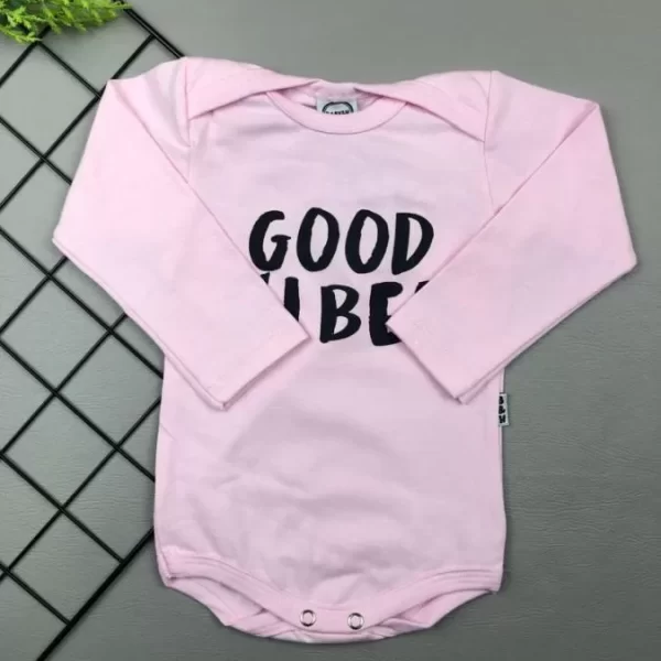 Body para Bebê Manga Longa Rosa Bebê Good Vibes