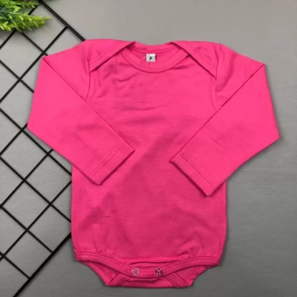 Body para Bebê Manga Longa Liso Rosa Chiclete