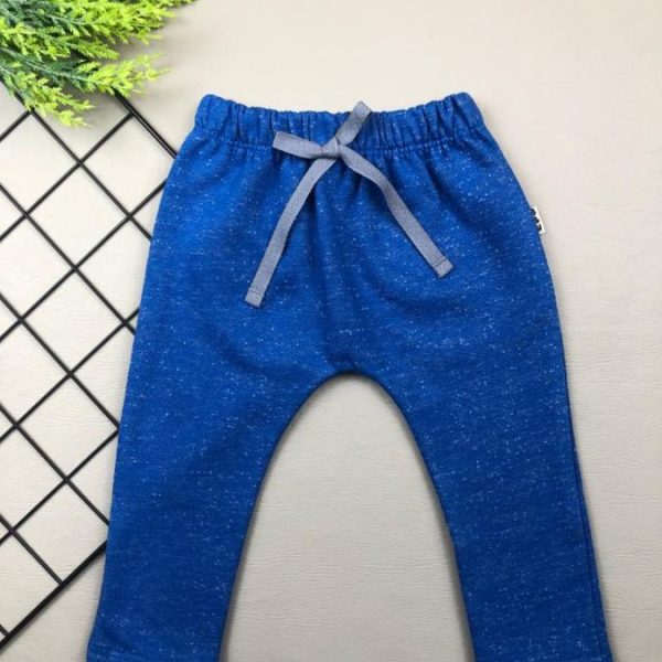 Calça para Bebê Saruel Moletom Peluciado Azul com Detalhe Branco