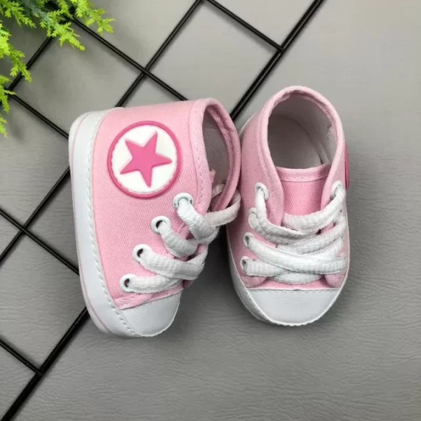 Tênis para Bebê Cano Alto com Estrela Rosa