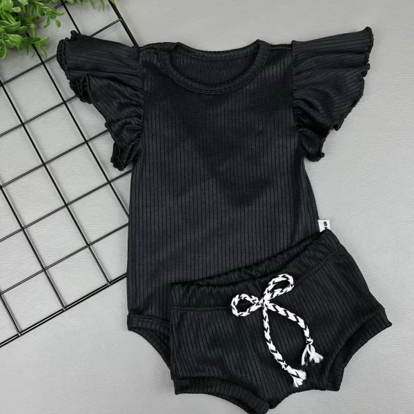Conjunto Canelado Babado para Bebê Preto