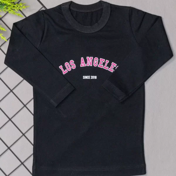 Camiseta Longa Infantil Estampada Preto Los Angeles