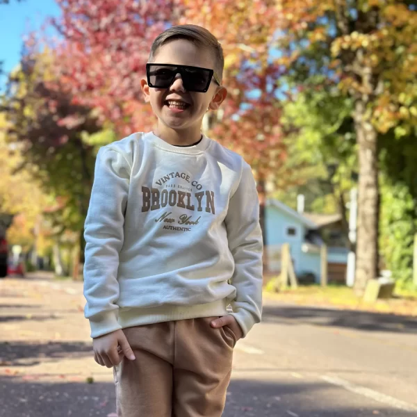Conjunto de Moletom com Gola Infantil Brooklyn Cappuccino