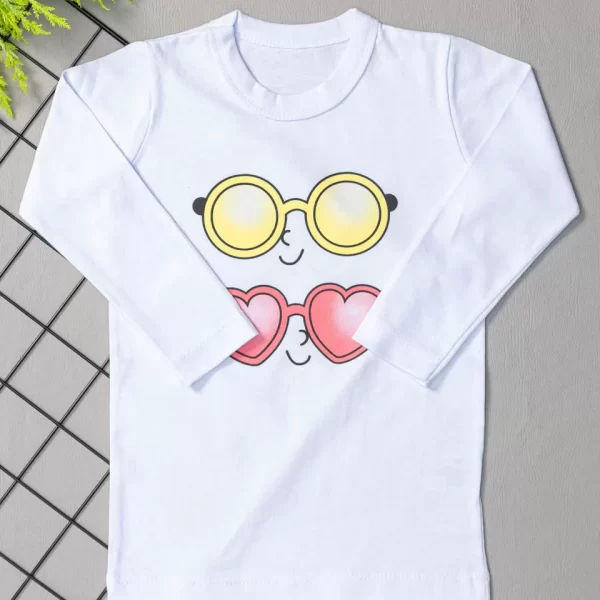 Camiseta Longa Infantil Estampada Branca Óculos