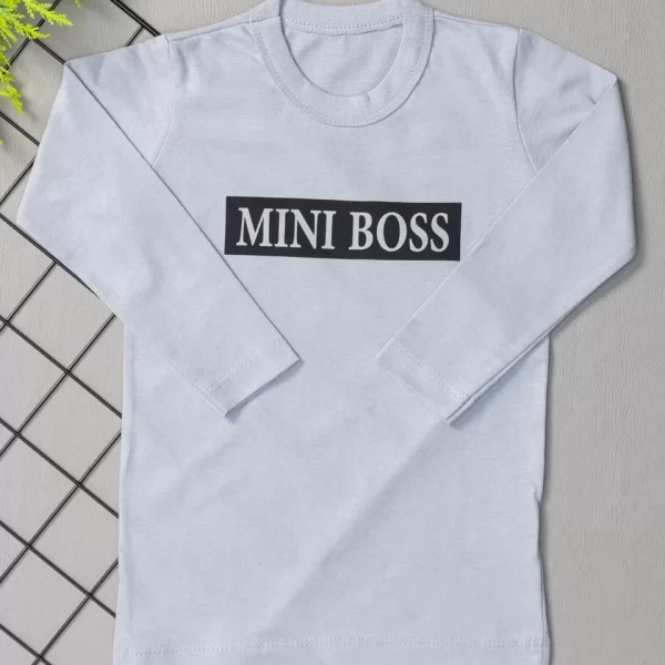 Camiseta Longa Infantil Estampada Cinza Mini Boss