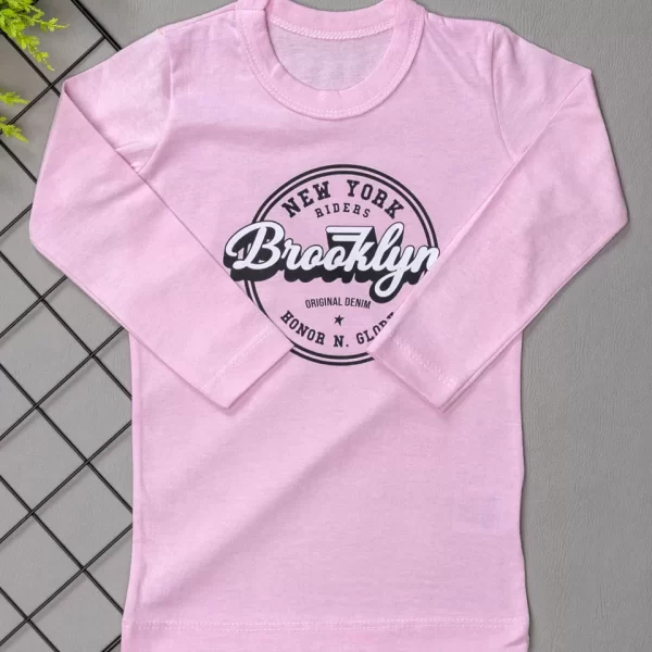 Camiseta Longa Infantil Estampada Rosa Bebê Brooklyn