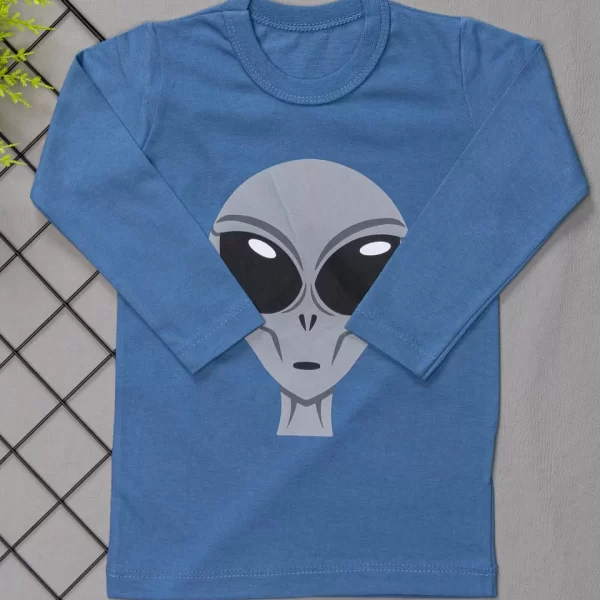 Camiseta Longa Infantil Estampada Azul Denim Et