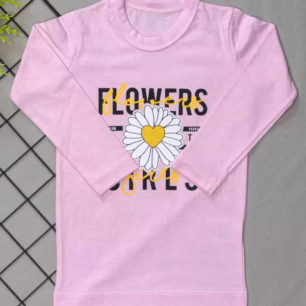 Camiseta Longa Infantil Estampada Rosa Flowers