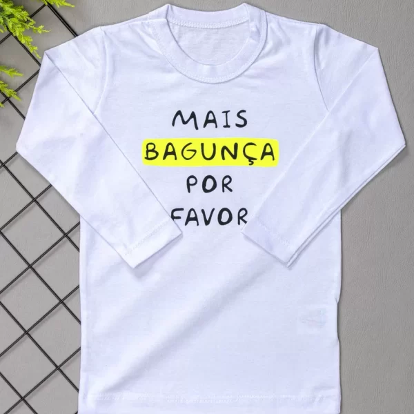 Camiseta Longa Infantil Estampada Mais Bagunça