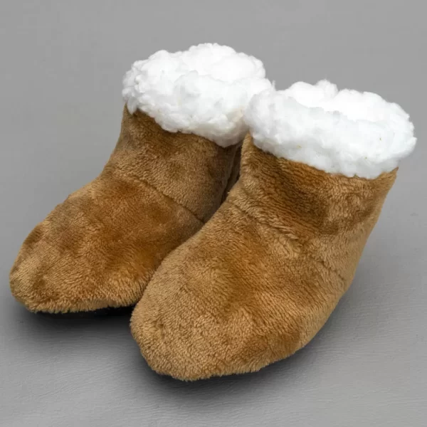Pantufa Baby Peluciada com Velcro Caramelo