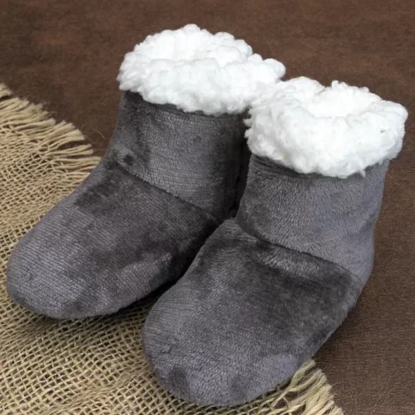 Pantufa Baby Peluciada com Velcro Cinza