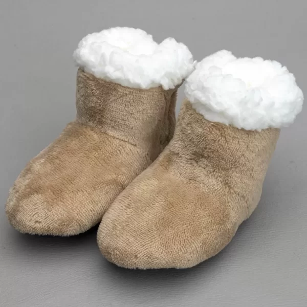 Pantufa Baby Peluciada com Velcro Bege