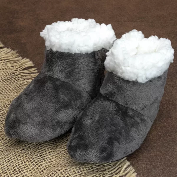 Pantufa Baby Peluciada com Velcro Cinza Escuro