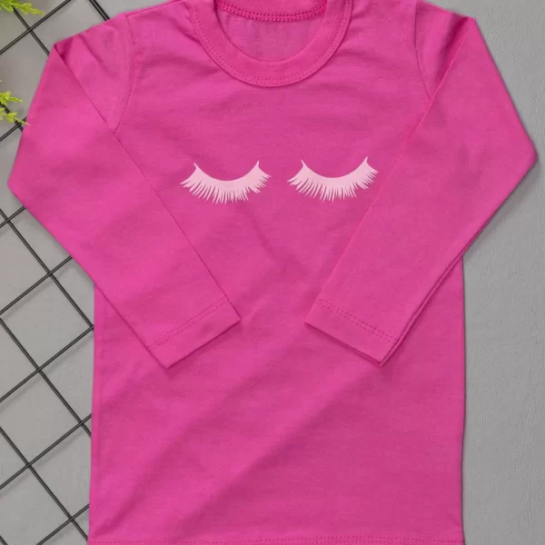 Camiseta Longa Infantil Estampada Pink Cílios
