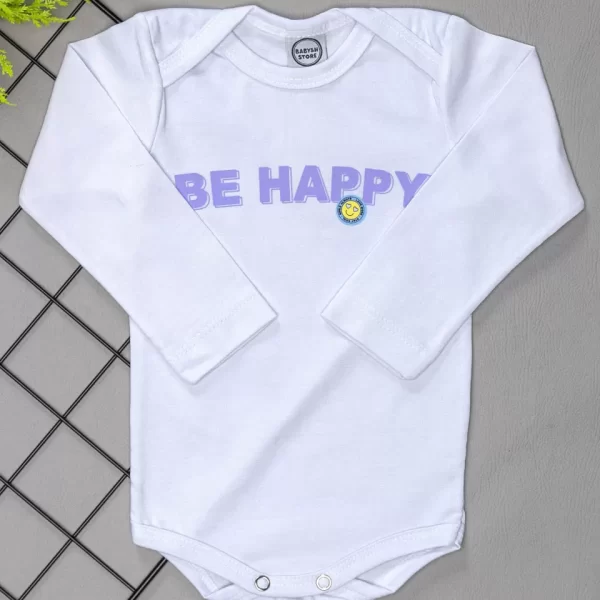 Body para Bebê Manga Longa Branco Be Happy
