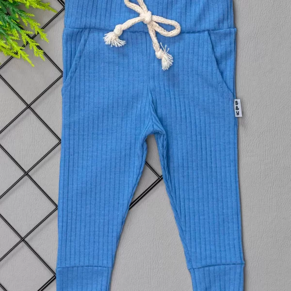 Calça para Bebê Canelada C/ Bolso Azul Rivera