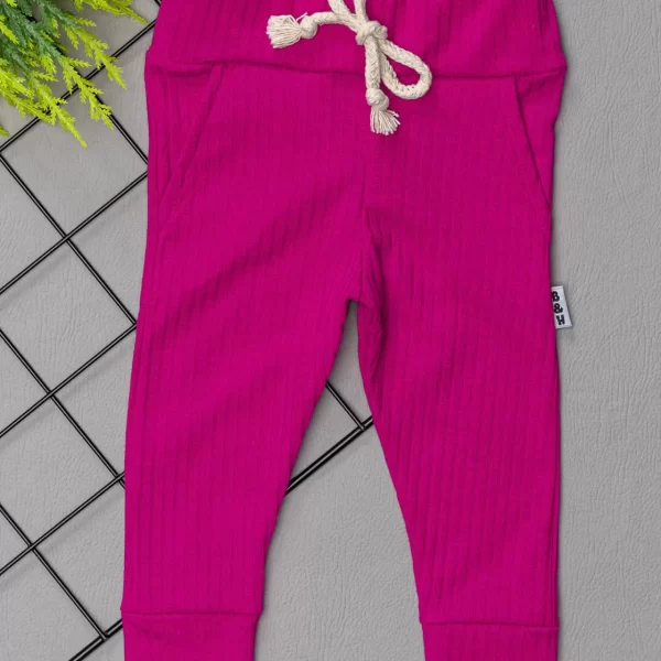 Calça para Bebê Canelada C/ Bolso Rosa Pink