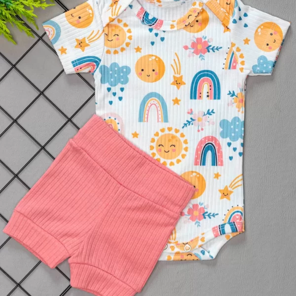 Conjunto Curto Canelado para Bebê Estação