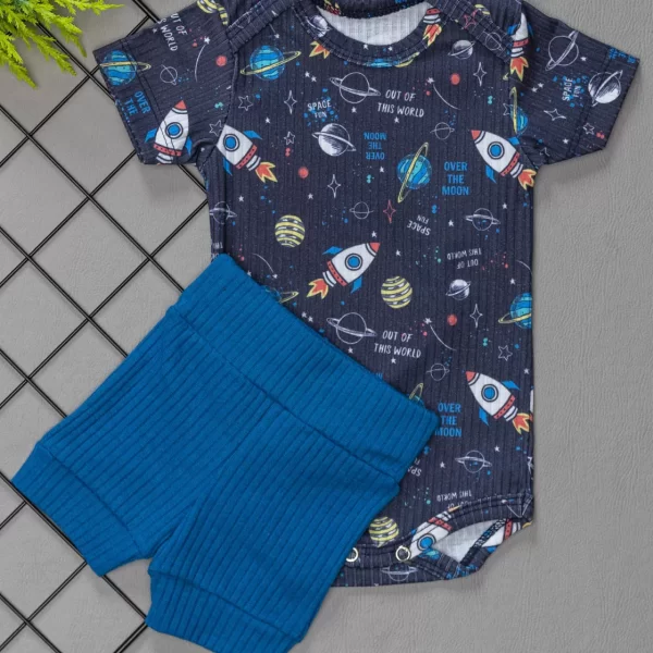 Conjunto Curto Canelado para Bebê Astronauta