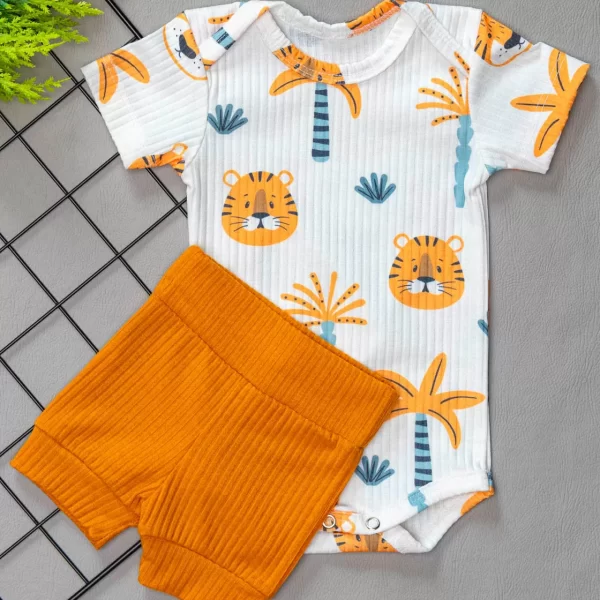 Conjunto Curto Canelado para Bebê Lion