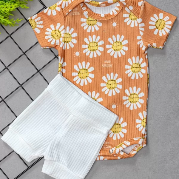 Conjunto Curto Canelado para Bebê Sunshine
