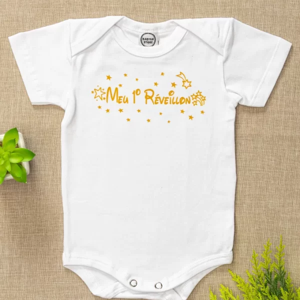 Body Curto Ano Novo para Bebê Branco Meu 1º Réveillon