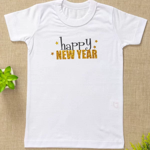 Camiseta Curta Infantil Estampada Branco Happy New Year