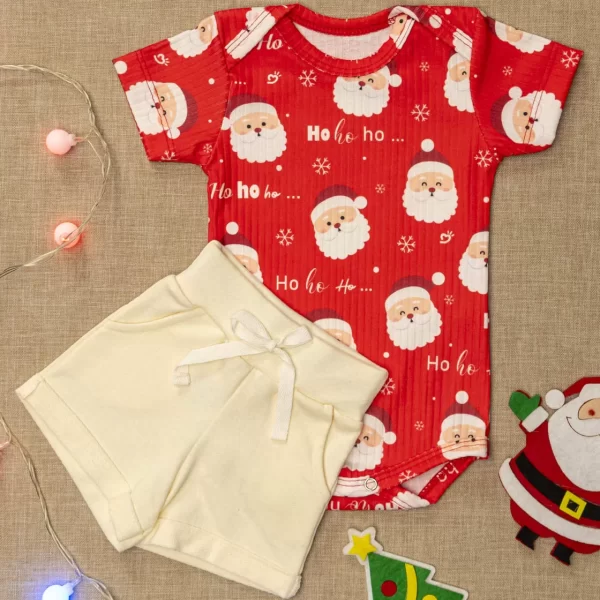 Conjunto para Bebê Canelado Body com Shorts Natal