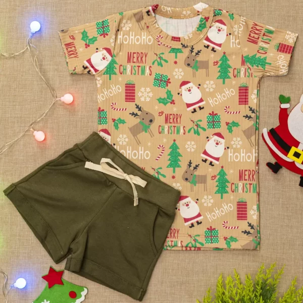 Conjunto Natal Infantil Canelado Camiseta com Shorts Feminino Merry Christmas