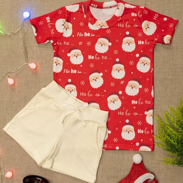 Conjunto Natal Infantil Canelado Camiseta com Shorts Feminino Natal
