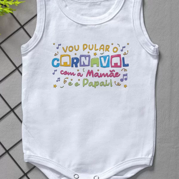 Body para Bebê Regata Branco Pular Carnaval