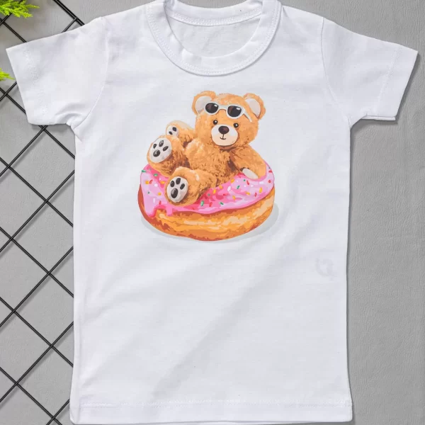Camiseta Curta Infantil Estampada Branca Ursinha