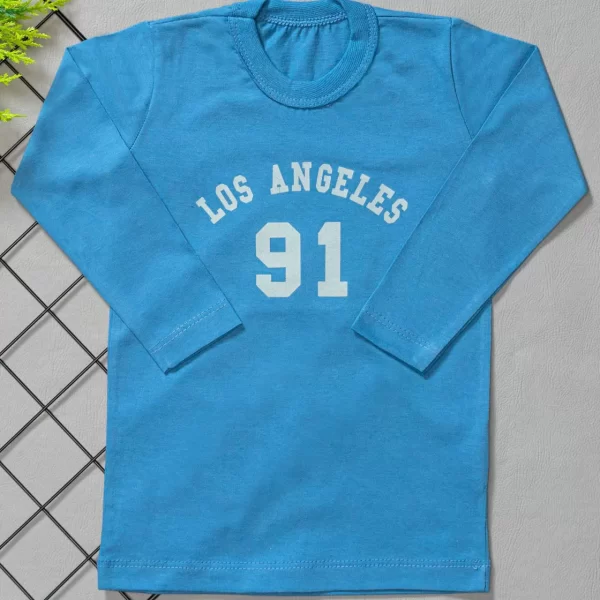 Camiseta Longa Infantil Estampada Azul Los Angeles