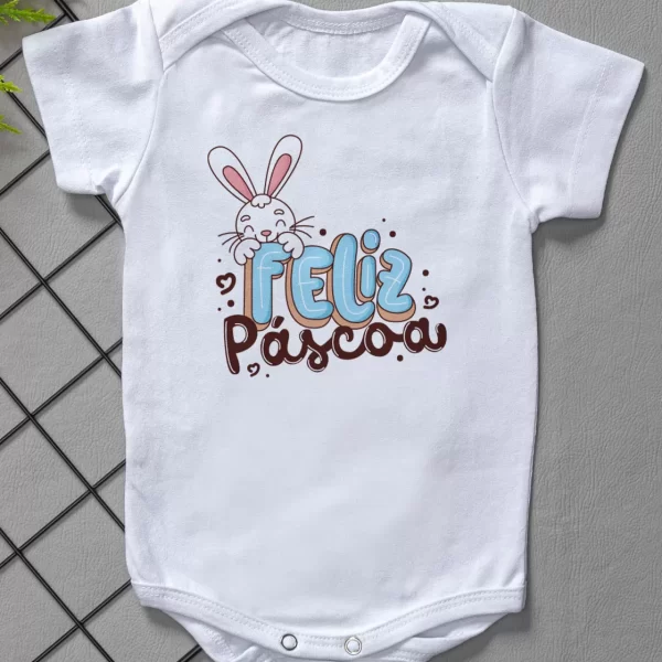 Body Curto para Bebê Feliz Páscoa Masculino