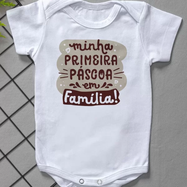Body Curto para Bebê Branco Minha Primeira Páscoa
