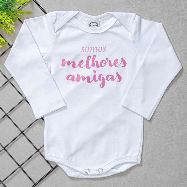 Body para Bebê Manga Longa Branco Somos Melhores Amigas ( Dia das Mães )