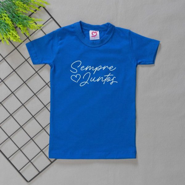 Camiseta Curta Infantil Estampada Azul Sempre Juntos