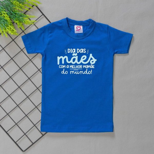 Camiseta Curta Infantil Estampada Azul ( Dia Das Mães M)