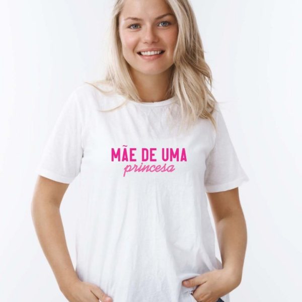 Camiseta Manga Curta Branca Adulto Mãe de Uma Princesa