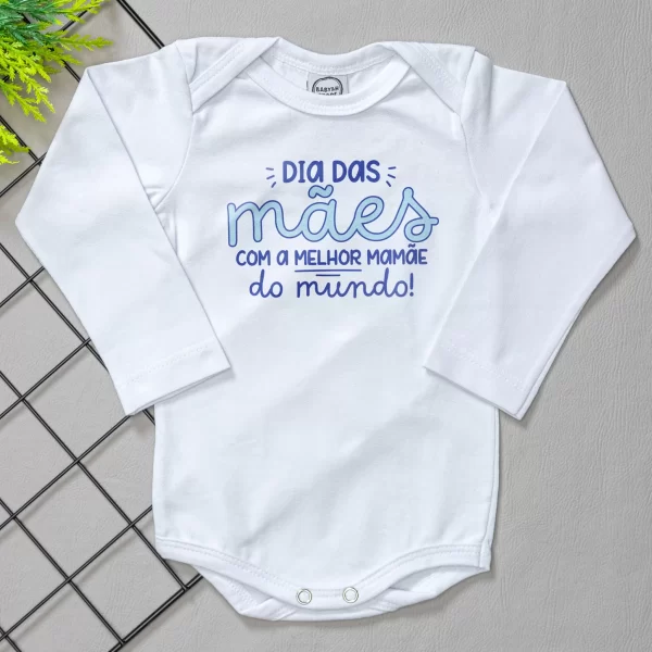 Body para Bebê Manga Longa Branco  Dia Das Mães M
