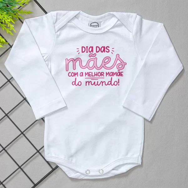 Body para Bebê Manga Longa Branco Dia Das Mães F