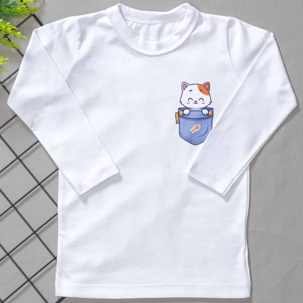 Camiseta Longa Infantil Estampada Gatinho