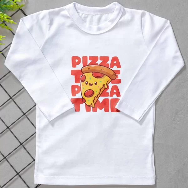Camiseta Longa Infantil Estampada Pizza