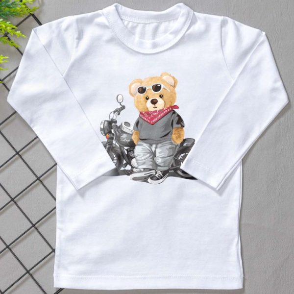 Camiseta Longa Infantil Estampada Moto Urso