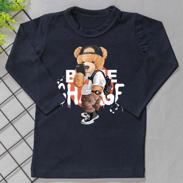 Camiseta Longa Infantil Estampada Preto Self