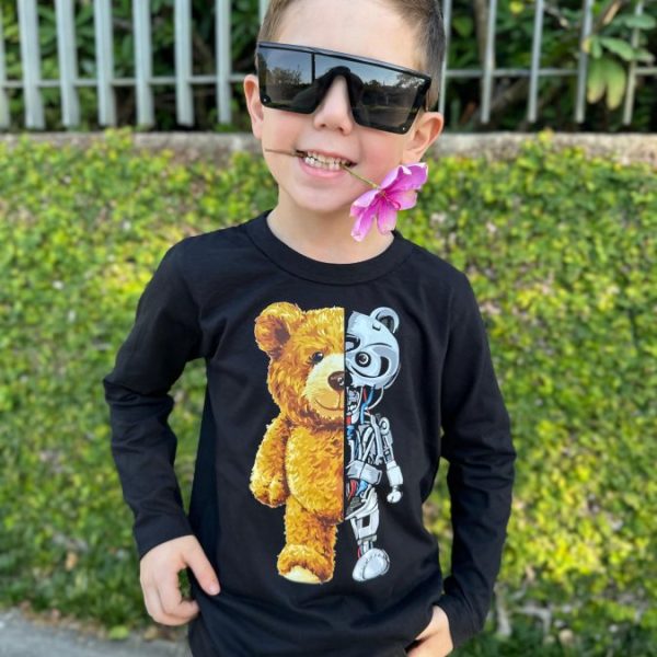 Camiseta Longa Infantil Estampada Urso